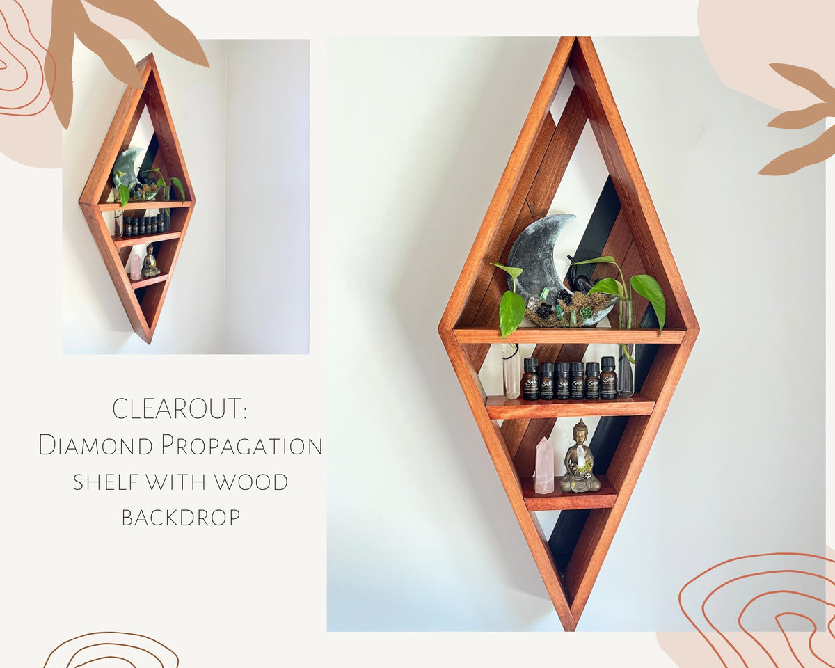 Diamond propagation shelf with wood mosaic backing