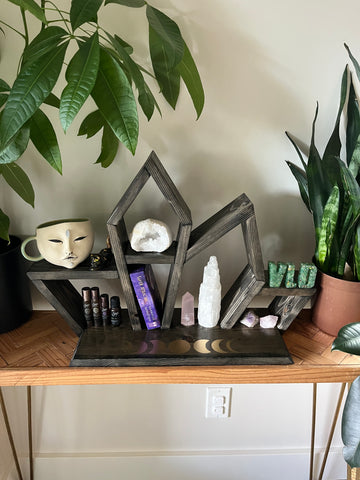 Crystal altar shelf with extra wide base and moon phases