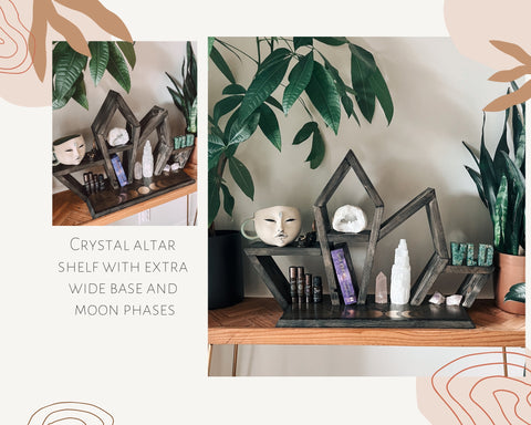 Crystal altar shelf with extra wide base and moon phases