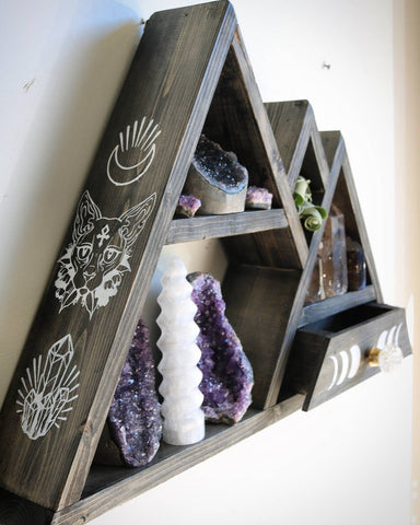 Mountain altar shelf with pull out drawer and side design
