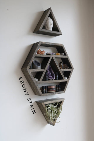 Three piece hexagon triangle essential oil / crystal altar shelf