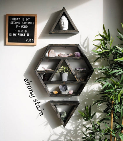 Étagère d'autel en cristal/huile essentielle de triangle hexagonal en trois pièces