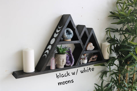 Extended base three peak mountain altar shelf with moon phases