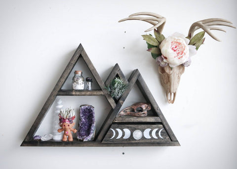 Mountain altar shelf with pull out drawer and side design