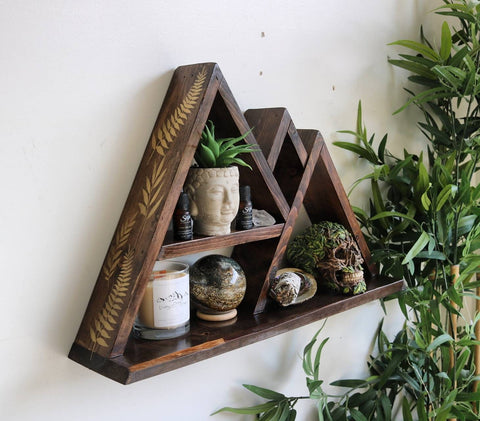 Mountain altar shelf with side detail and wide base