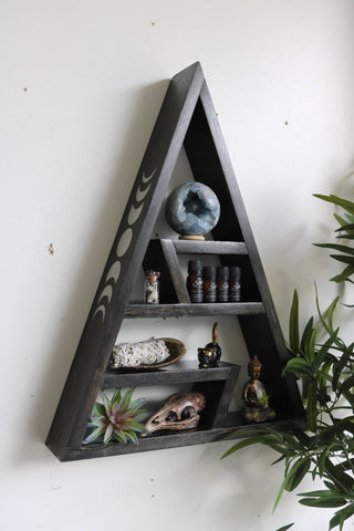 Extra tall triangle crystal / gem altar shelf with moon phases