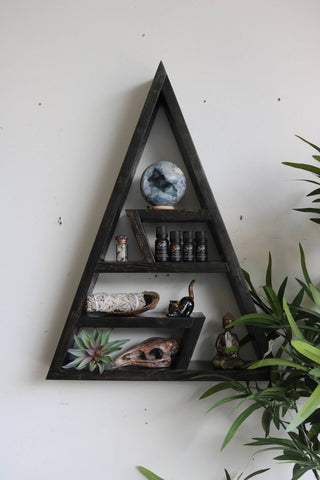 Étagère d'autel extra haute en cristal / gemme triangulaire avec phases de lune