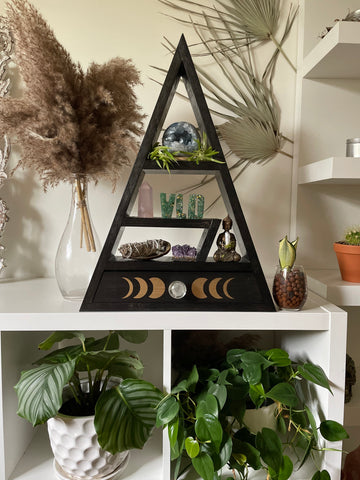 Triangle Crystal Altar shelf with moon phases and pull out drawer