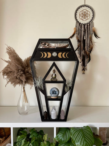 Coffin crystal altar shelf with moon phase drawer